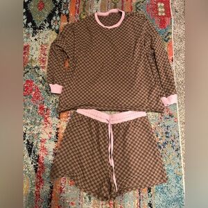 Brown and Pink Checkered Women’s Short Set
